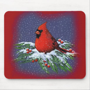 TAPIS DE SOURIS OISEAU DE NOËL : CARDINAL : ART