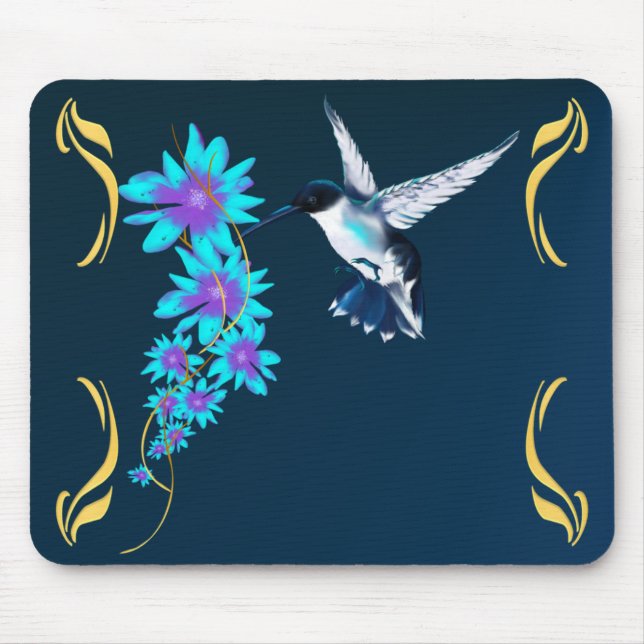 Tapis De Souris Oiseau de ronflement dans Mousepad bleu (Devant)