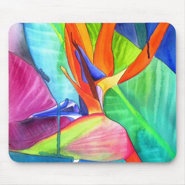 Tapis De Souris Oiseau du Paradis Strelitzia fleur art tropical (Devant)