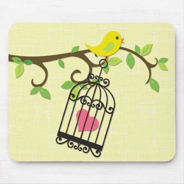 Tapis De Souris Oiseau jaune, cage à oiseaux (Devant)