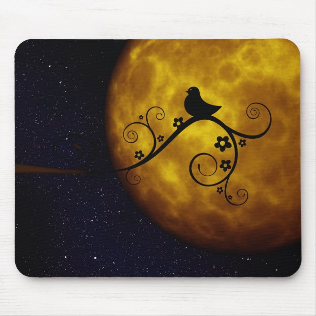 Tapis De Souris Oiseau mignon dans le clair de lune (Devant)