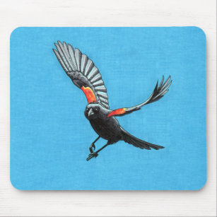 Tapis De Souris Oiseau noir à ailes rouges