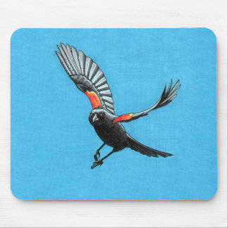 Tapis De Souris Oiseau noir à ailes rouges