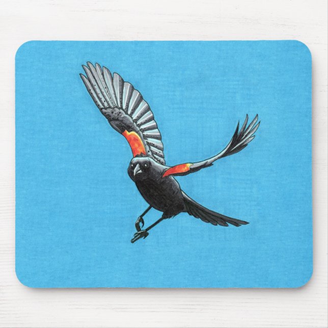 Tapis De Souris Oiseau noir à ailes rouges (Devant)