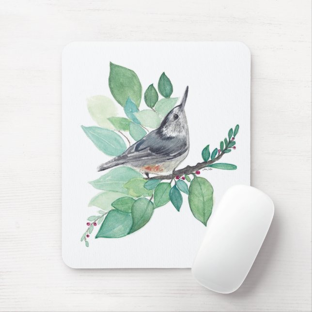 Tapis De Souris Oiseau nuthatch à poitrine blanche (Avec souris)
