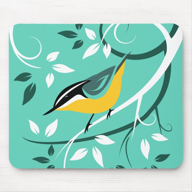 Tapis De Souris Oiseau Nuthatch Dans L'Arbre (Devant)