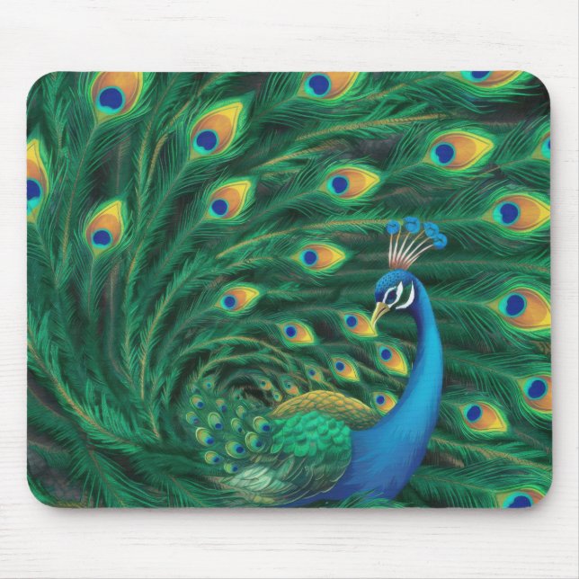 Tapis De Souris Oiseau Paon Bleu (Devant)