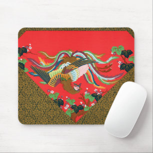 Tapis De Souris Oiseau Phoenix Rouge Vintage Art Japonais G.A. Aud