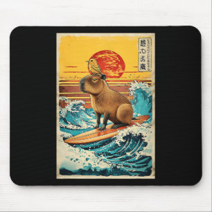Tapis De Souris Oiseau sur Capyra surfant Greatwave Anime Kawaii J