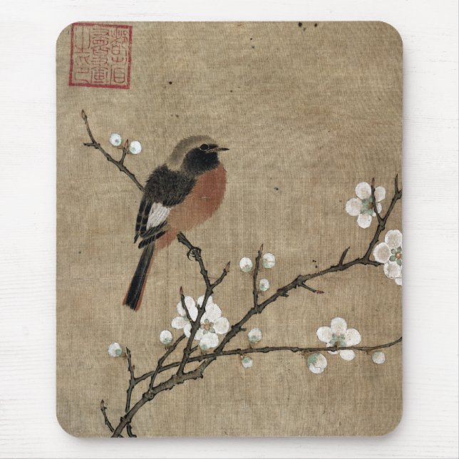 Tapis De Souris Oiseau sur une branche de floraison (Devant)