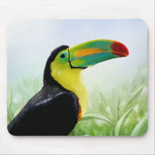 Tapis De Souris Oiseau tropical coloré Noir Jaune Vert Toucan