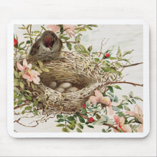 Tapis De Souris Oiseau vintage dans le poster de animal de nid
