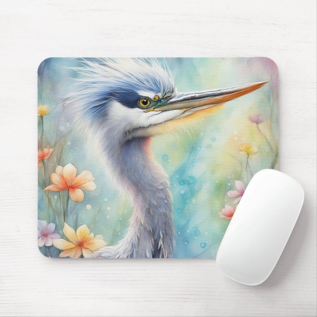 Tapis De Souris Oiseaux arc-en-ciel Héron bleu 1 (Avec souris)