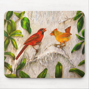 Tapis De Souris Oiseaux cardinaux rouge et orange