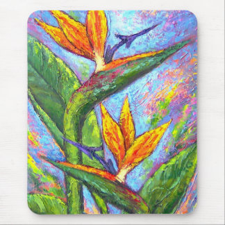 Tapis De Souris Oiseaux de la peinture tropicale de fleur de