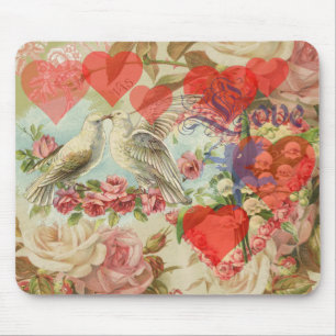 Tapis De Souris Oiseaux de l'amour vintage antique cœur amour