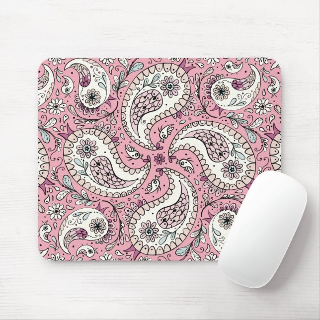 Tapis De Souris Oiseaux de marguerite en rose bébé (Avec souris)