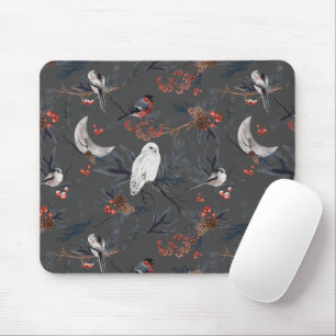 Tapis De Souris Oiseaux D'Hiver Avec Chouette Neige