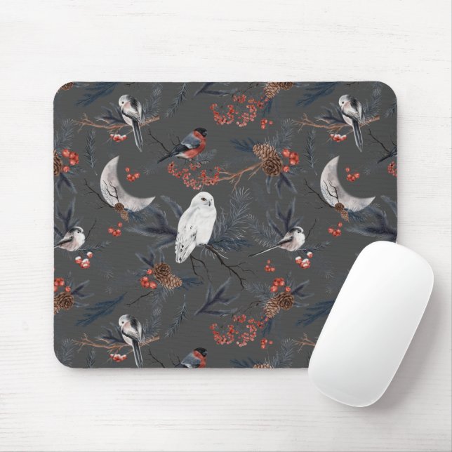 Tapis De Souris Oiseaux D'Hiver Avec Chouette Neige (Avec souris)