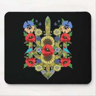 Tapis De Souris Oiseaux d'Ukraine Coquelicots Rouges Trysub Rétro 