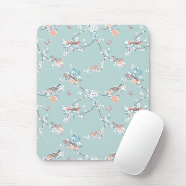 Tapis De Souris Oiseaux et fleurs (Avec souris)