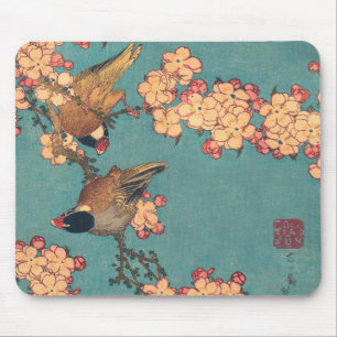 Tapis De Souris Oiseaux et fleurs japonais Art rose floral