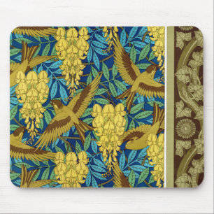 Tapis De Souris Oiseaux et glycine Verneuil bleu brun jaune
