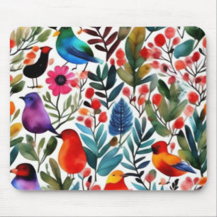 Tapis De Souris Oiseaux floraux colorés