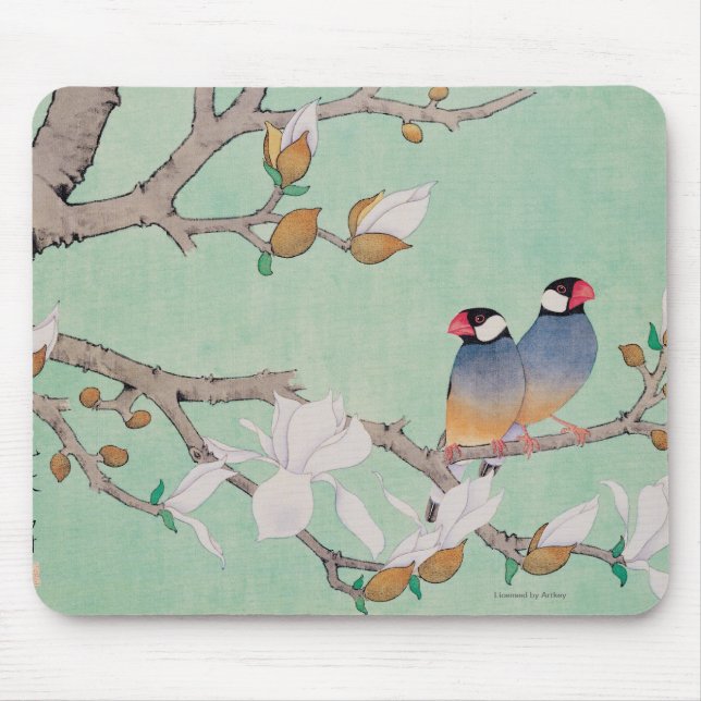 Tapis De Souris Oiseaux jumeaux dans les branches (Devant)