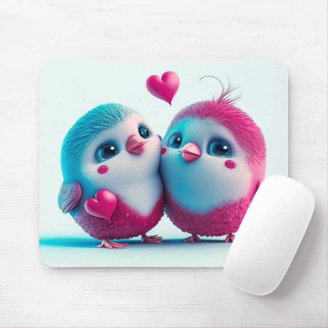 Tapis De Souris Oiseaux mignons Amour Coeurs Saint Valentin (Avec souris)