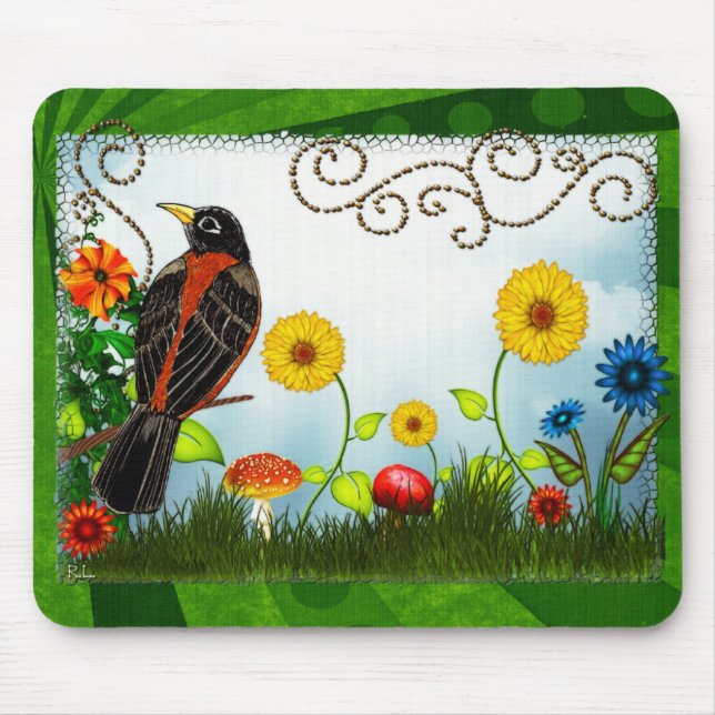 Tapis De Souris Oiseaux observer l'art populaire Whimsical (Devant)