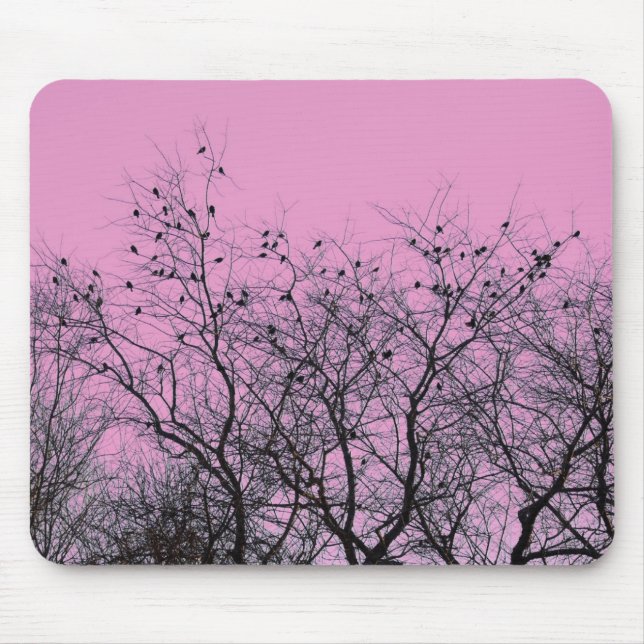 Tapis de souris Oiseaux roses et Arbres (Devant)