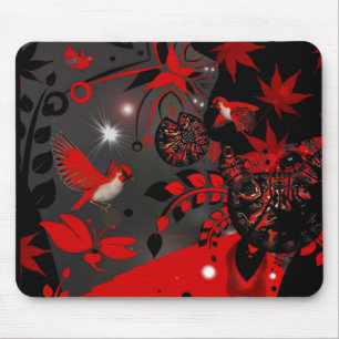 Tapis de souris Oiseaux rouges asiatiques