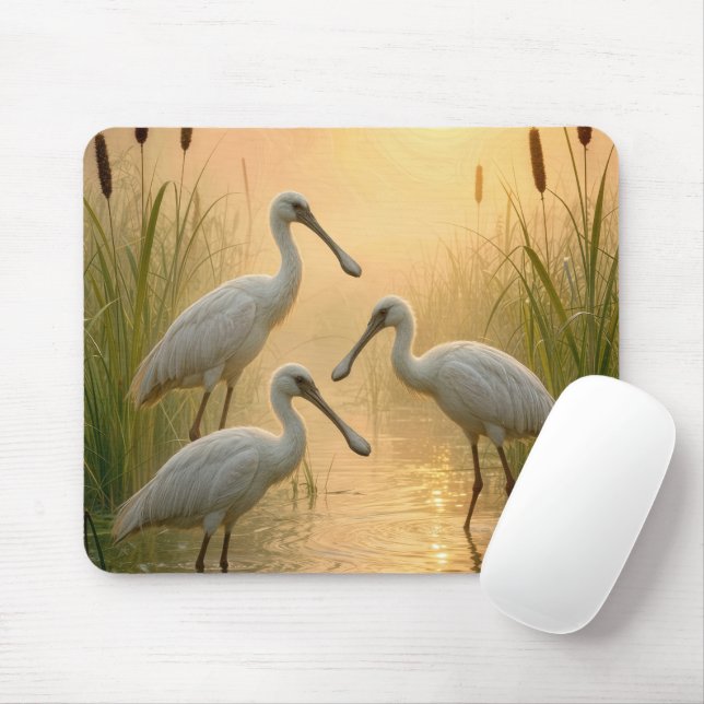 Tapis De Souris Oiseaux spatules dans une zone humide (Avec souris)