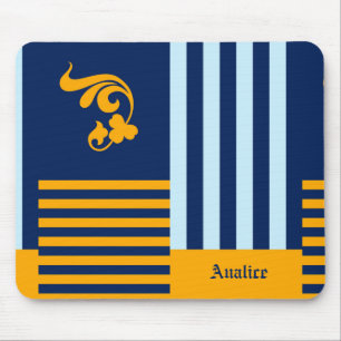 Tapis De Souris Old English Navy Blue and Orange Stripes With Name