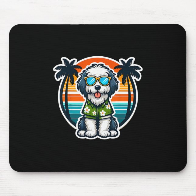 Tapis De Souris Old English Sheepdog Dog Owner Summer Vibes Vacati (Devant)