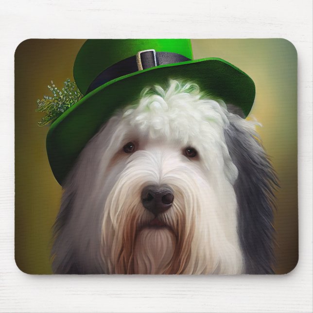 Tapis De Souris Old English Sheepdog en tenue de la Saint-Patrick (Devant)