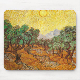 Tapis De Souris Olive Trees Ciel Jaune & Soleil Van Gogh Art