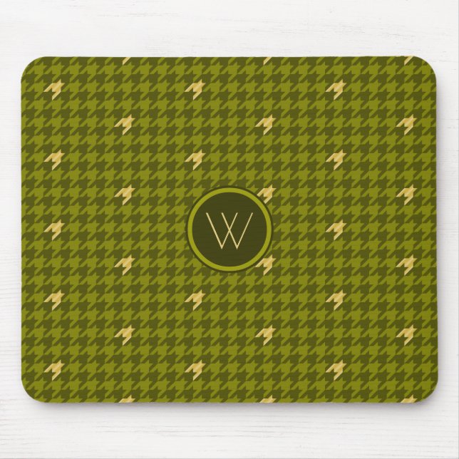 Tapis De Souris Olive with Gold Accent Houndstooth Mousepad (Devant)