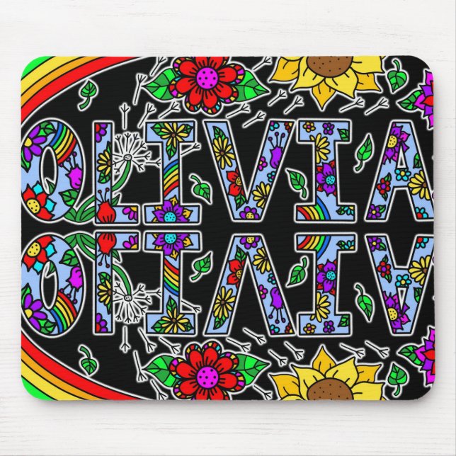 Tapis De Souris Olivia, Digital Folk Art Style Girl's Name (Devant)