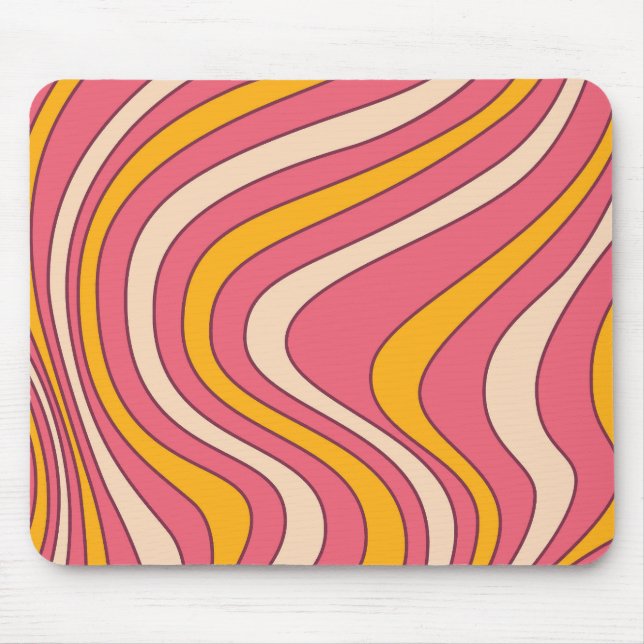 Tapis De Souris Ondes de style rétro rose et orange (Devant)