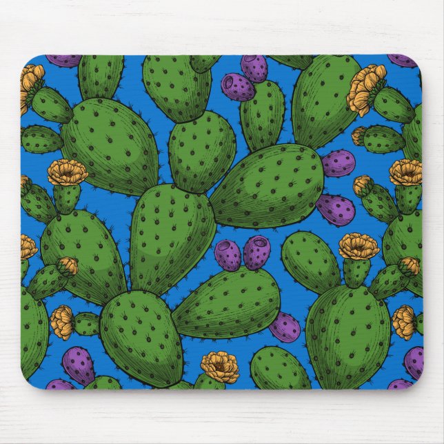 Tapis De Souris Opuntie de floraison en bleu (Devant)