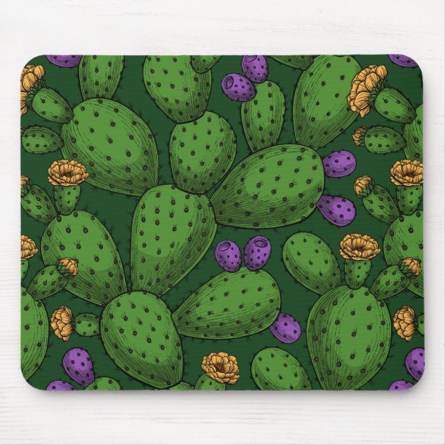 Tapis De Souris Opuntie de floraison sur vert foncé (Devant)