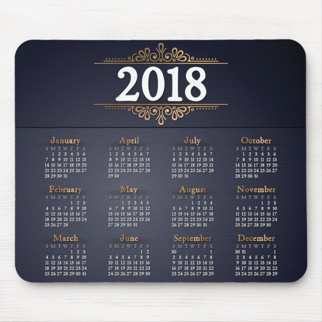Tapis De Souris Or 2018 élégant et calendrier bleu | Mousepad (Devant)