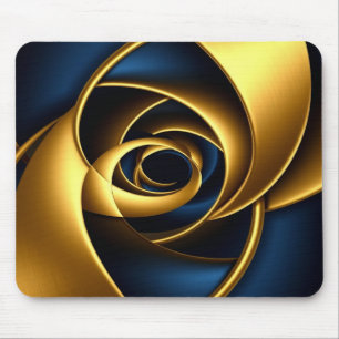 Tapis De Souris or bleu spirale abstrait motif vortex luxe gé