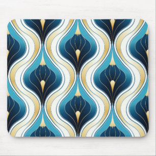 Tapis De Souris Or, Crème, Oignon Bleu Art Déco Style