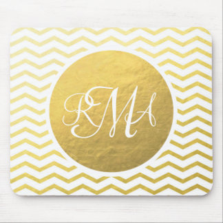Tapis De Souris Or et blanc Chevron Monogrammé Personnalisé