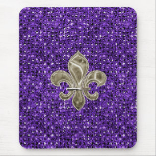 Tapis De Souris or fleur de lys paillettes violet effet mousepad