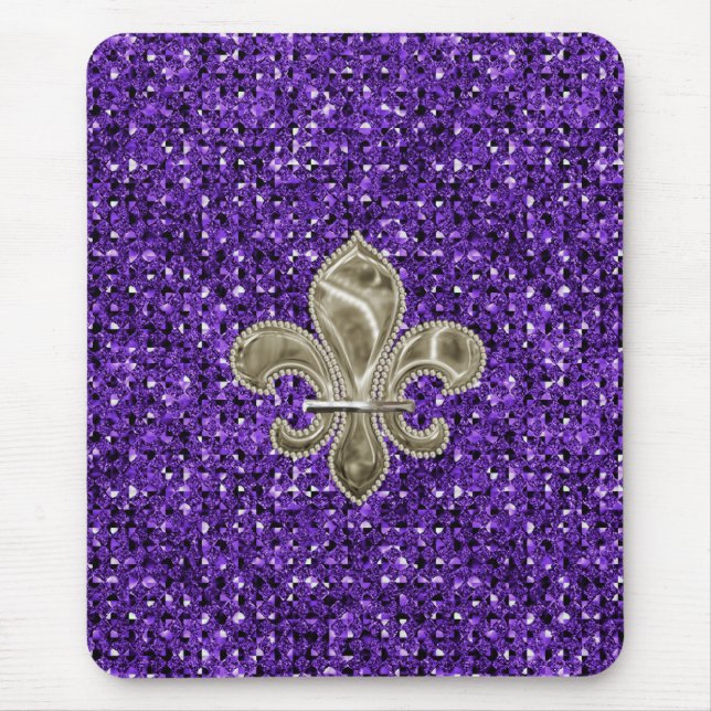 Tapis De Souris or fleur de lys paillettes violet effet mousepad (Devant)
