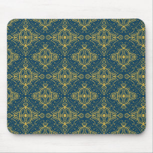 Tapis De Souris Or motif ornemental sur bleu